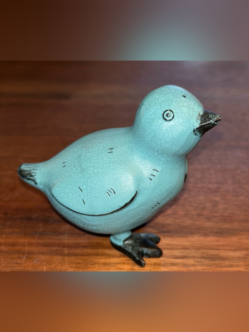 Blue Resin (Or Wood ?)Bird Figurine Figure Freestanding Animal Decor 4"